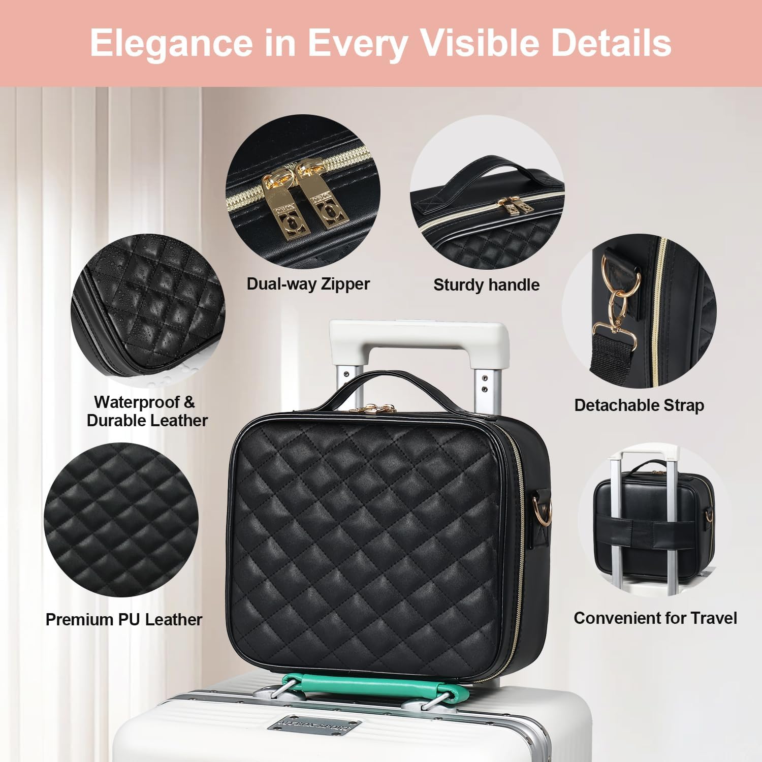 BEAUTY CASE Makeup Bag with Led Mirror, 10 Inch Portable Travel Cosmetic Organizer Case with Adjustable Dividers, USB Charging, Large Capacity, Ideal for Travel, Gift for Women Girls, Black - Image 4