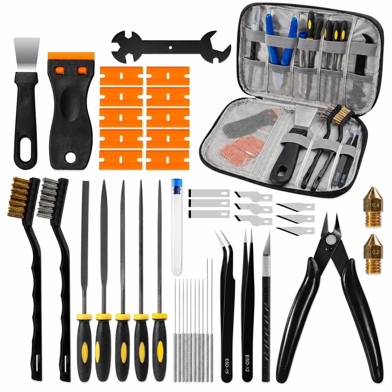 3D Printer Tool Kit for Model Removal, Support Cleaning, Polishing, and Nozzle Maintenance 46-piece Kit with Upgraded Cloth Bag Black-image-31