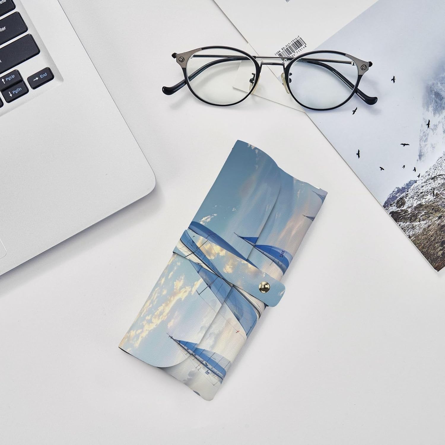 Sailing Boat Print Glasses Case for Women Men Kids - Cute PU Leather Eyeglasses Case