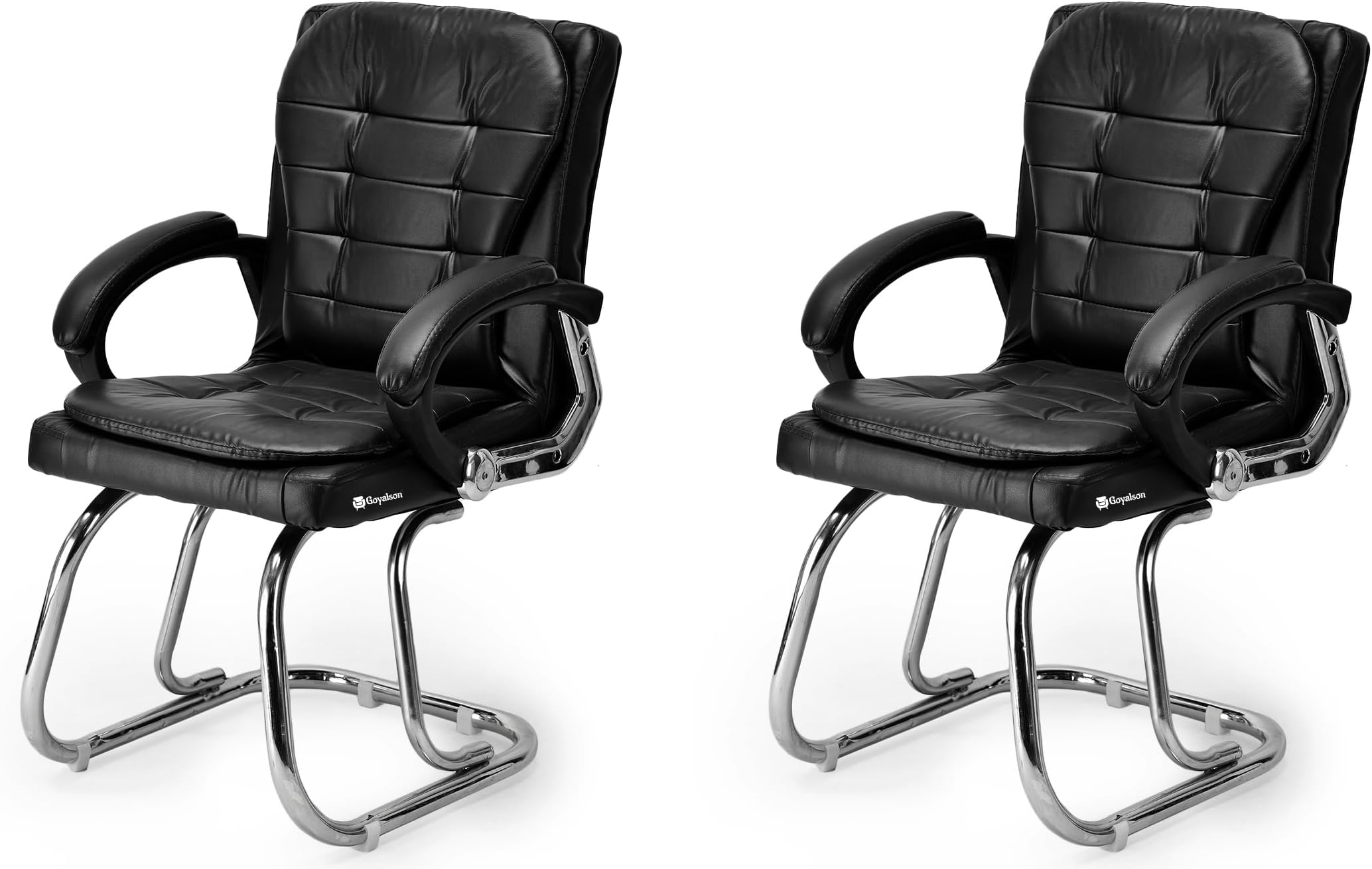 Principal Manager Office Visitor Study Home Reception Chair with arm Rest & Cushion seat Back (2, Black, Double Pipe Chrome Frame)