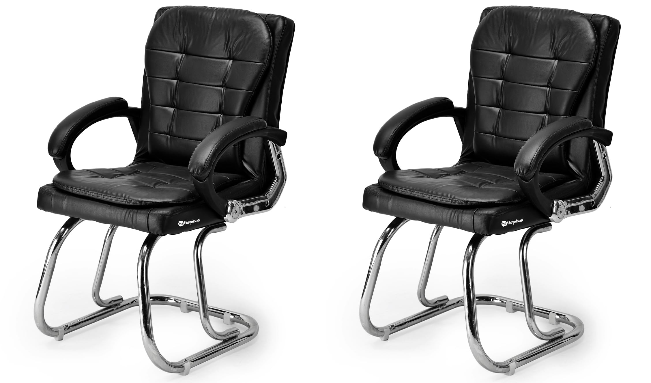 Principal Manager Office Visitor Study Home Reception Chair with arm Rest & Cushion seat Back (2, Black, Double Pipe Chrome Frame)