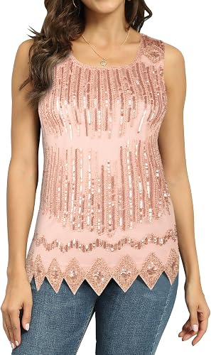 PrettyGuide Women's Sequin Tank Top Glitter Loose Shimmer Evening Party Club Top