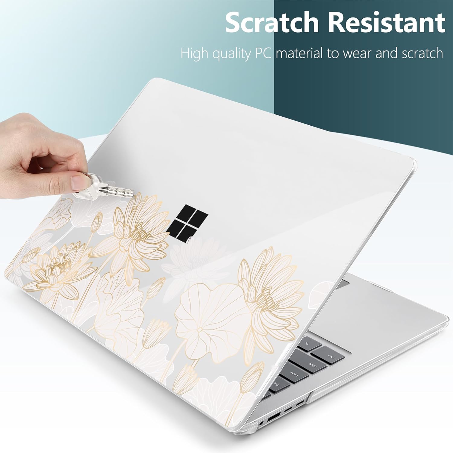 Batianda Premium Case for 2024 Microsoft Surface Laptop 13.8" Touchscreen (7th Edition) Creative Pattern Durable Scratch-Resistant Easy Install, with Keyboard Cover & Screen Protector, Gold Lotus - Image 4