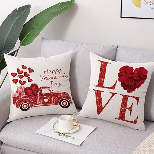 Miniatura 7 de Coeufuedy Juego de 4 fundas de almohada decorativas para el día de San Valentín de 18 x 18 pulgadas, diseño de gnomo, aniversario, boda, decoración