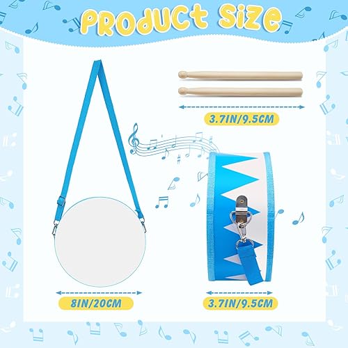 Miniatura 2 de Paquete de 2 baterías para niños pequeños de 1 a 12 años, tambor de juguete de 8 pulgadas de ancho x 3.7 pulgadas de alto, tambor de madera con