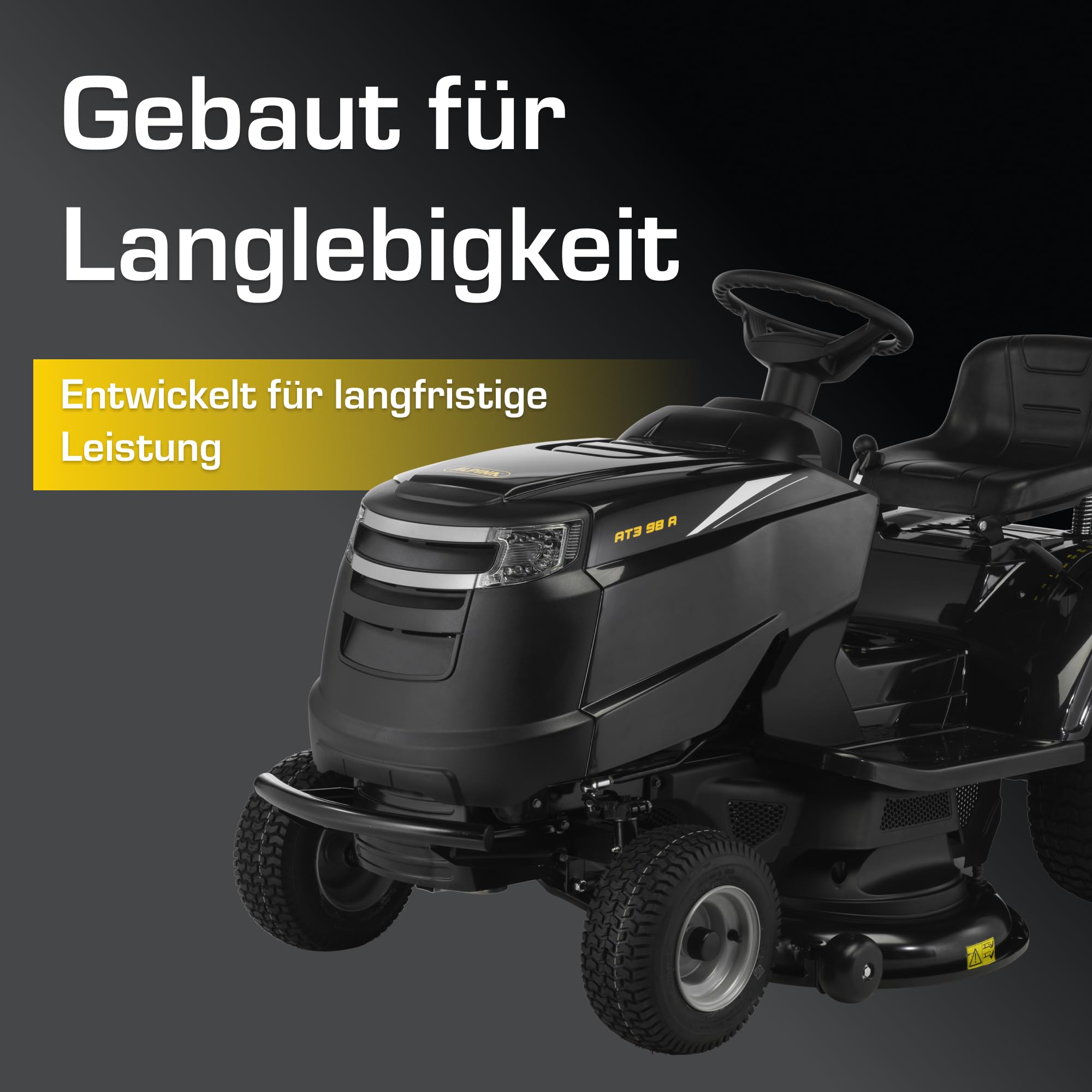 Alpina AT3 98 A Rasentraktor, 6,5 kW, 98 cm – Elektromagnetische PTO-Kupplung, Mulchfunktion – Rasenflächen bis 4.500 m²