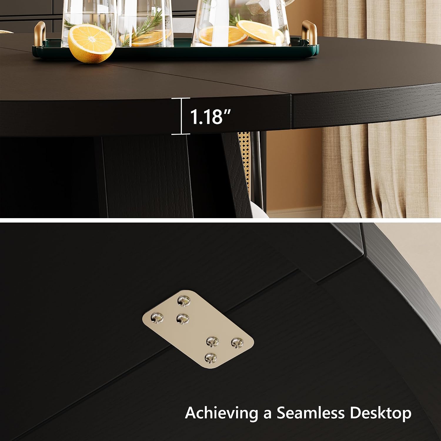 Einhomn 5-Piece Round Dining Table Set for 4, 47" Modern Kitchen Table and 4 Upholstered Chairs, Round Dining Room Table Set with Wood Base, Black Table+4 Black Chairs