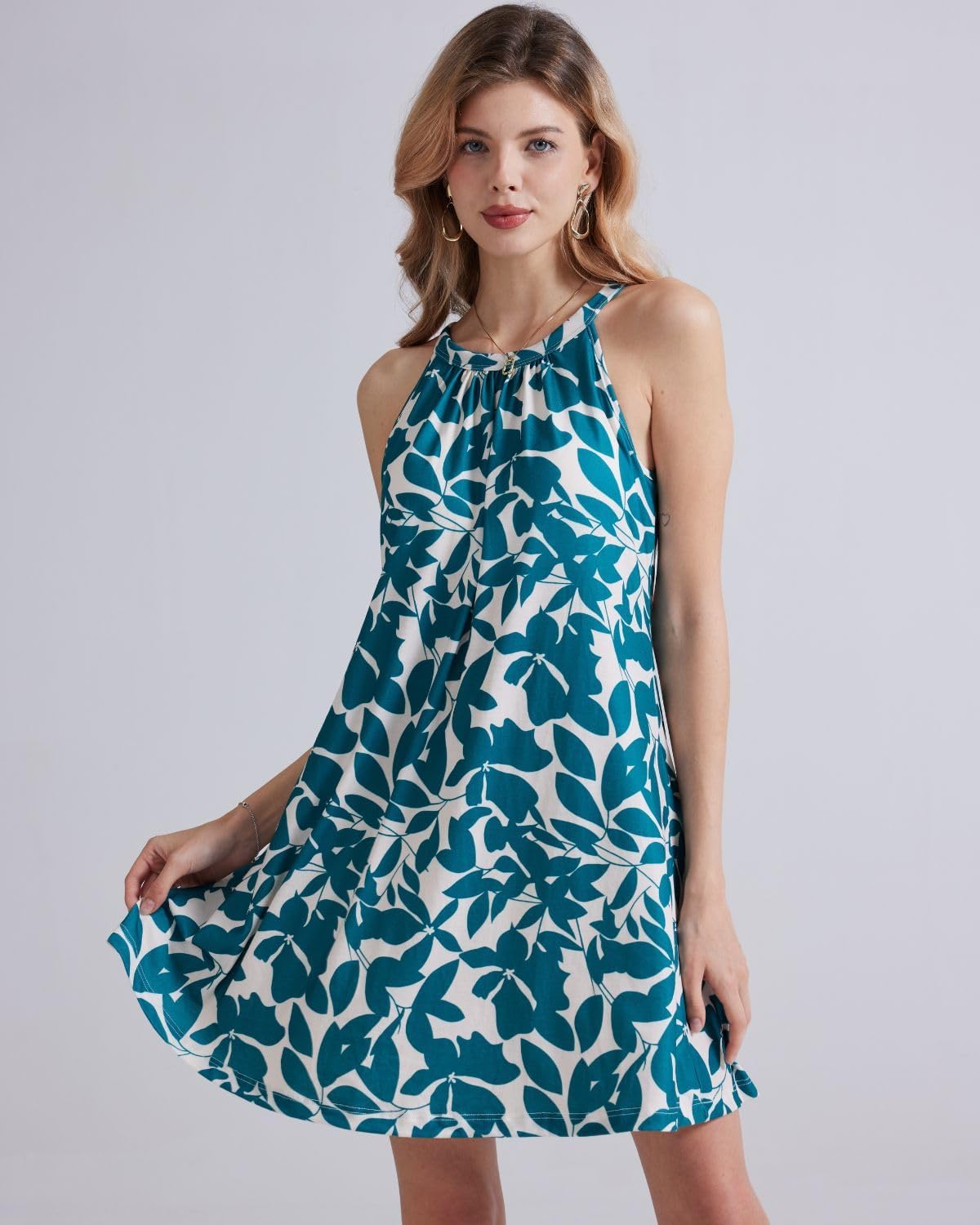 ANYFITTING Summer Dress with Built in Bra Casual Beach Sundress Flowy Halter Mini Short Dresses for Women 2026