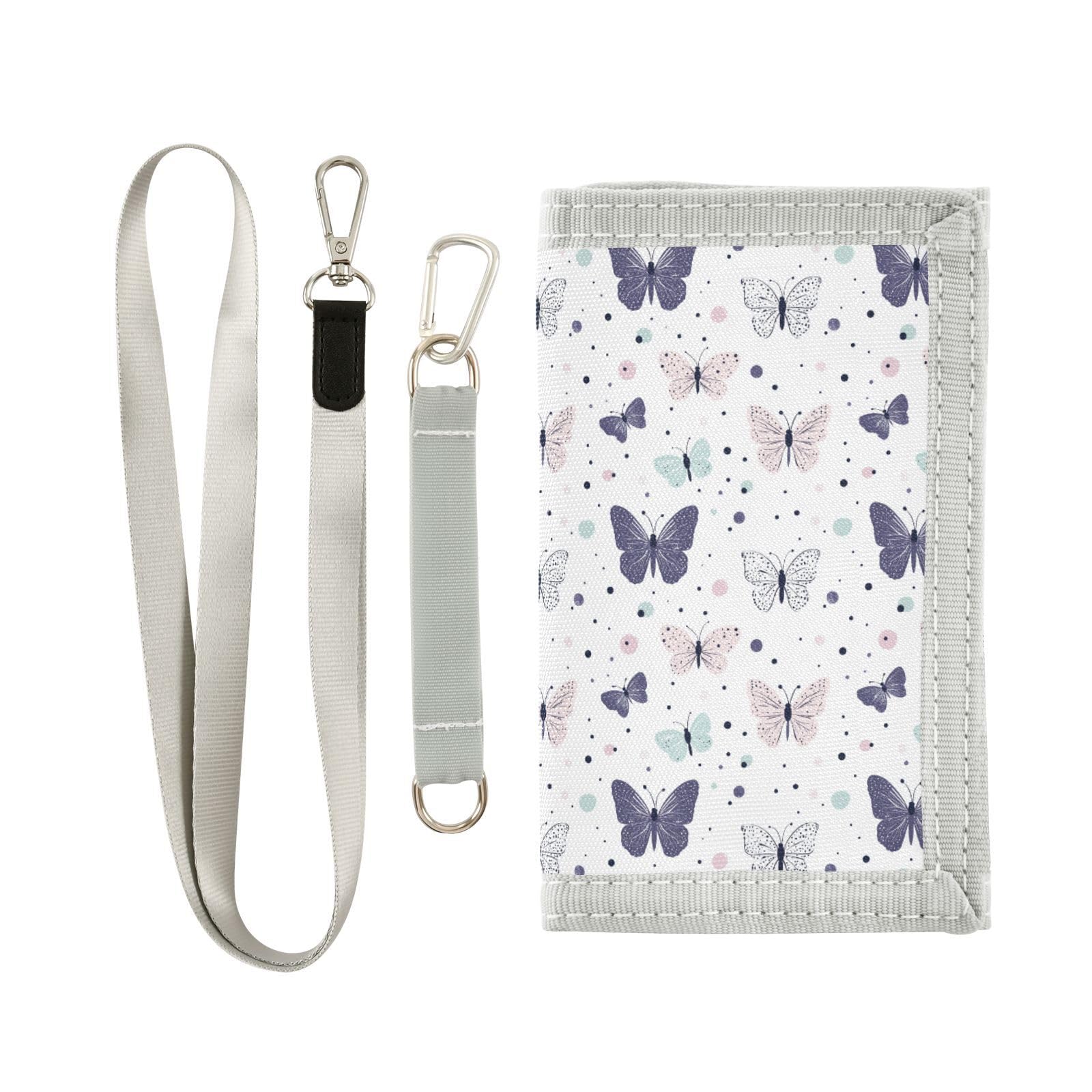 Sletend Butterfly Boys’ Novelty Wallet Fabric Trifold Design with Cartoon Print, Secure Velcro Closure Lanyard Hook Multiple Compartments Ideal for Daily Carry