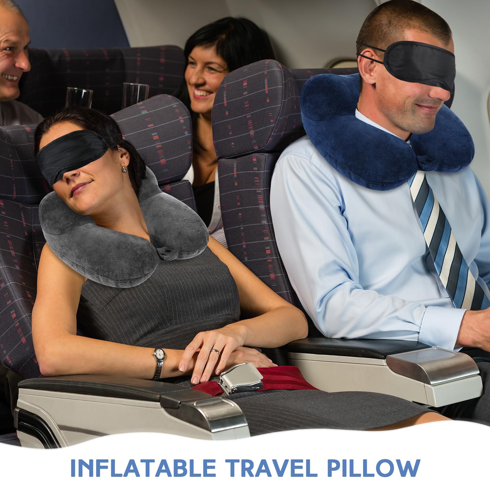Sintuff Aufblasbares Reisekissen für Flugzeuge mit kompakter Tasche und Augenbinde, weicher Samt, aufblasbares Nackenkissen für Reisen, Flugzeug, Zug, Auto, Büro, 6 Stück (6 Farben)