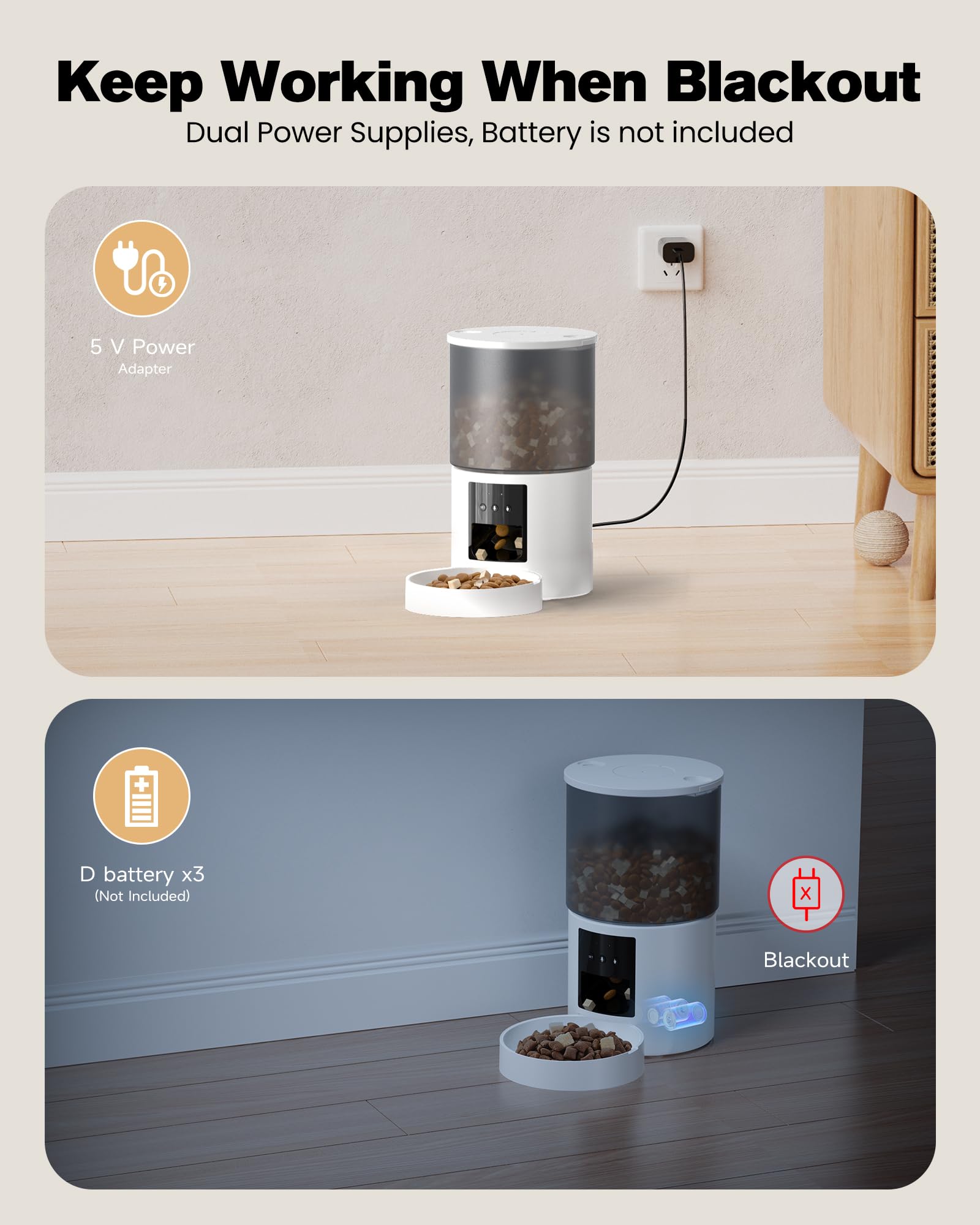 Comedero Gato Automatico WiFi Alimentador: Dispensador Comida Gatos/Perros con Grabación 10s - Máquina de Comida Inteligente para Kitty Temporizador Programable Control App 4L Blanco