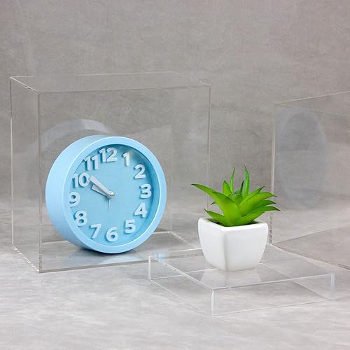 Miniatura 6 de Caja de exhibición de cubo de acrílico transparente, soportes de acrílico de cristal de 5 lados, base organizadora cuadrada transparente para