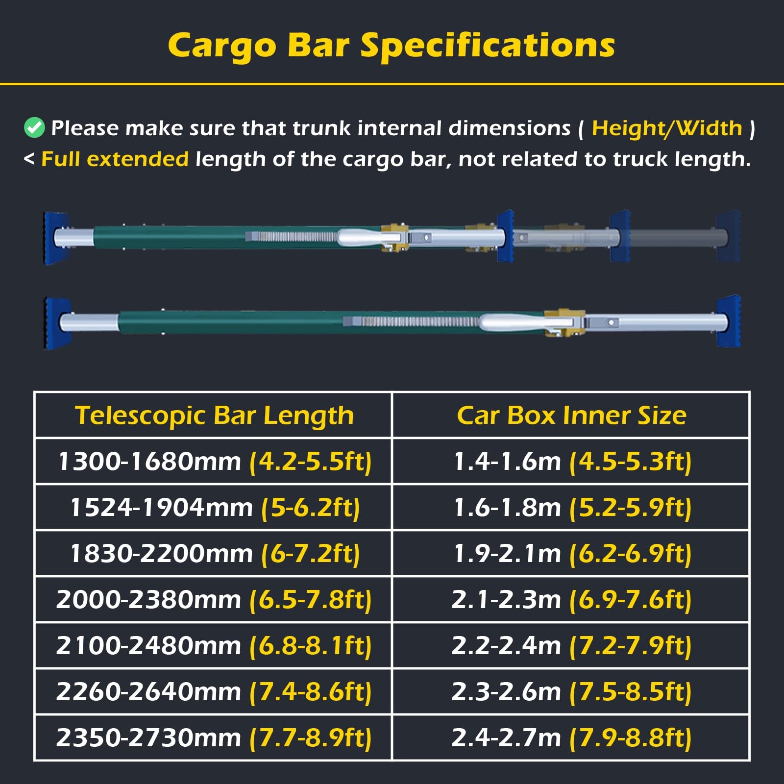 Barra di carico Barra di carico a cricchetto per impieghi gravosi per il letto del pick-up, Barre di stabilizzazione del carico telescopiche per rimorchi/camion refrigerati, 440lbs(5'-6.2'/1524-1904mm