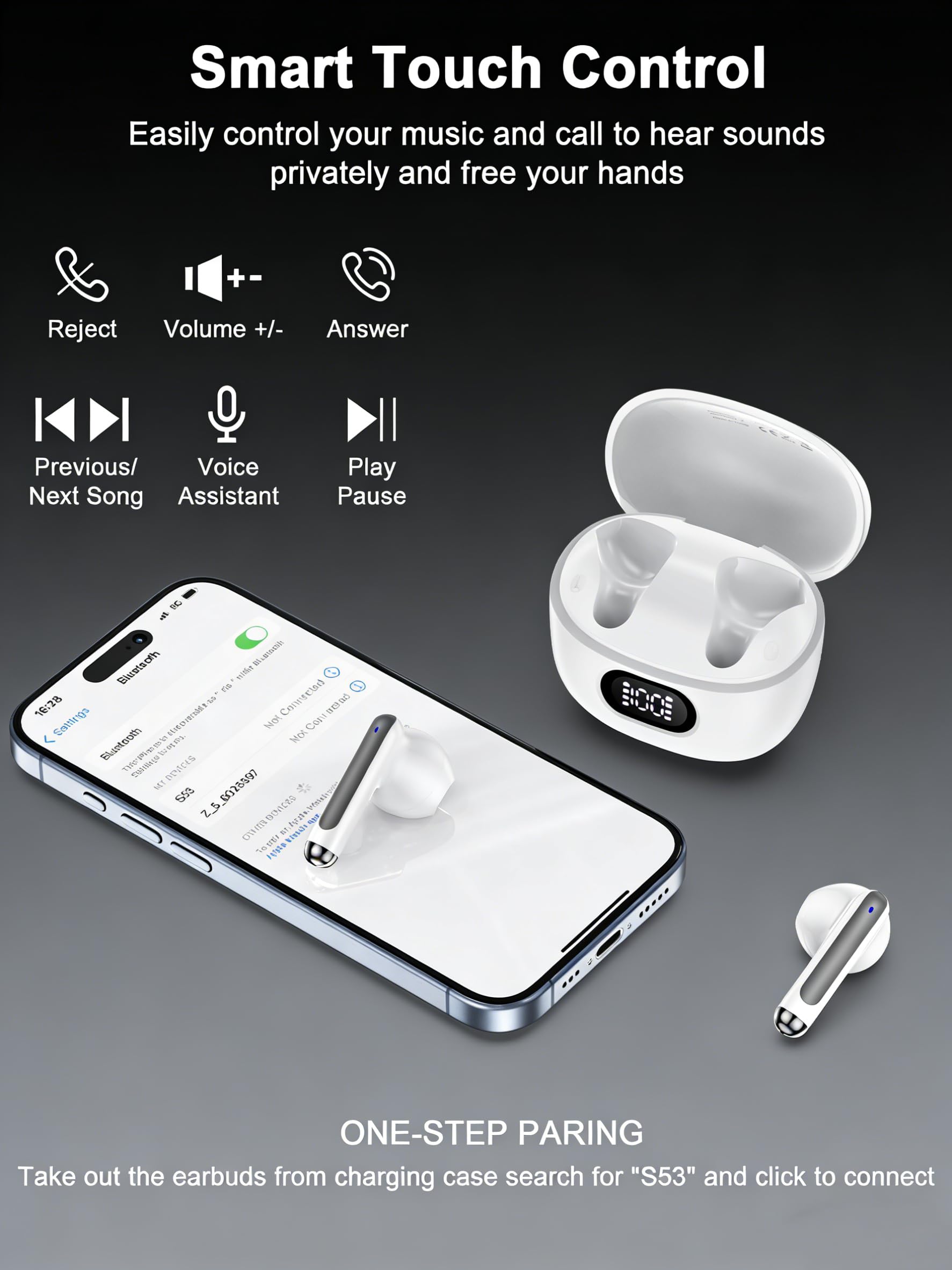 Auricolari Bluetooth senza fili, auricolari per iPhone 17e, 17, 16e | AirPods per iPhone 17Pro 16 Pro Max/15/14/13 Plus, Samsung Galaxy, Google Pixel, OnePlus, Apple Air Pods Android Buds in Ear