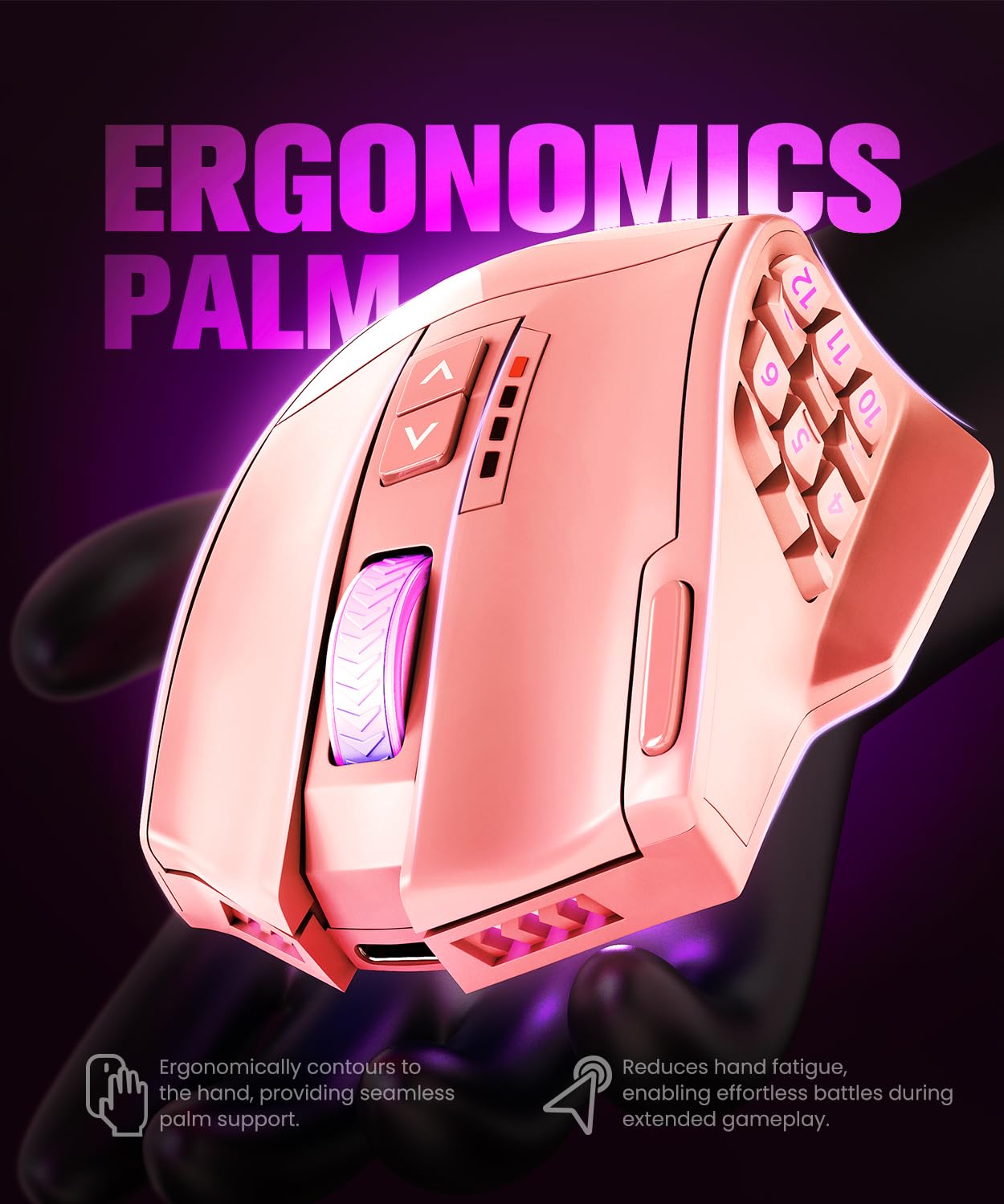 UtechSmart Venus Pro Souris de gaming sans fil avec capteur optique 16 000 DPI | Double modes sans fil, éclairage RVB chroma de 16 m, 16 boutons programmables, design ergonomique, jusqu'à 70 h, rose