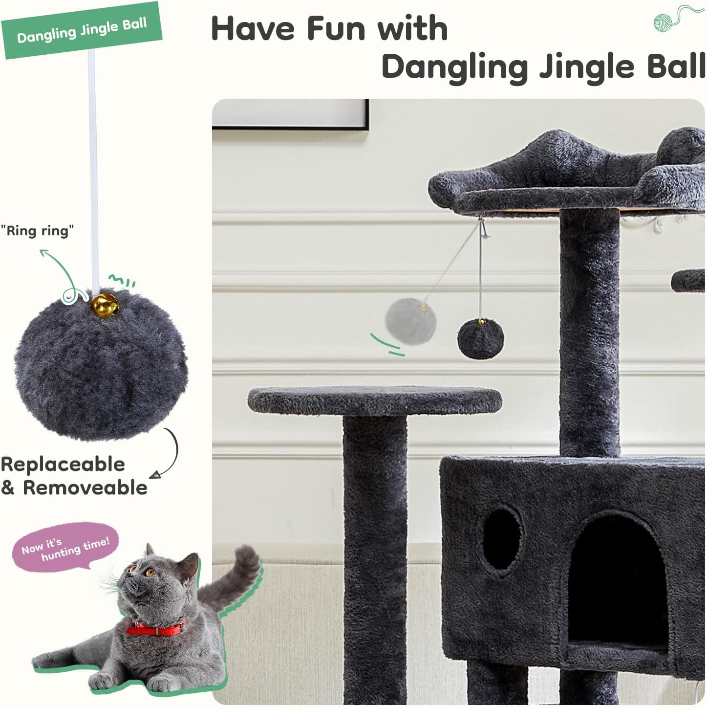 review 54in Cat Tree, Indoor Cat High-Rise Multi-Story Tower with Large Apartment for Play and Rest, Dark Grey, 19.60'' x 19.60