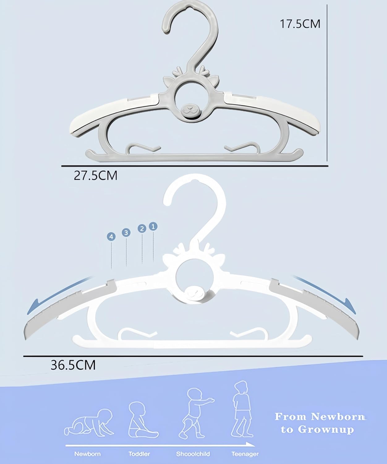 Baby Kids Clothes Hangers, 10 Pack Toddler Infant Nursery Childrens Hanger for Closet, Plastic Adjustable Stackable Hangers for Baby Clothes - Image 2