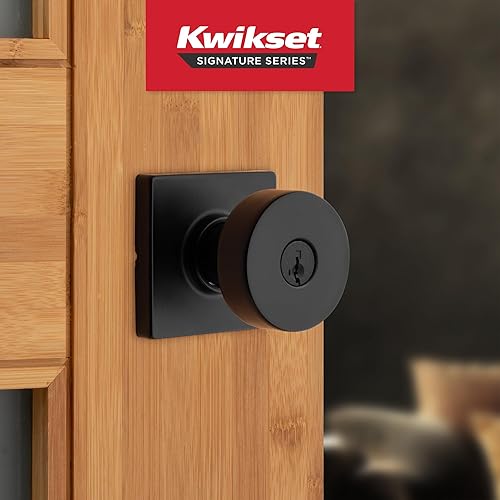 Miniatura 2 de Kwikset 97402-858 Pismo - Pomo cuadrado de entrada con llave, color negro mate