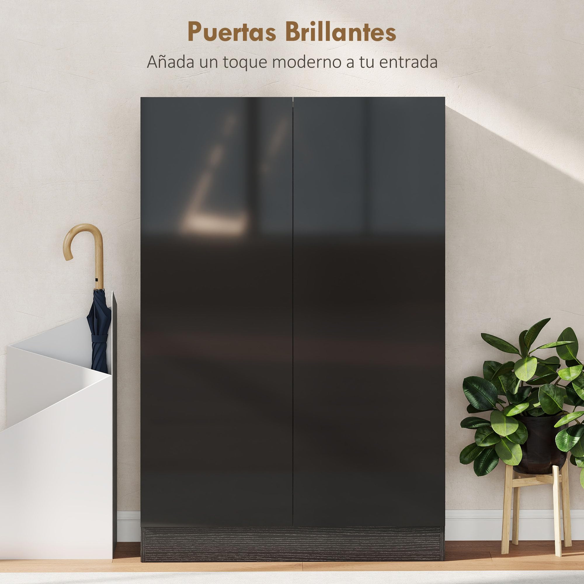 HOMCOM Zapatero de 2 Puertas Brillo con Cierre Suave Negro 72x34,5x103 cm | Zapatero Entrada Recibidor, Estantes Ajustables, Agujeros de Ventilación, para 20 Pares de Zapatos