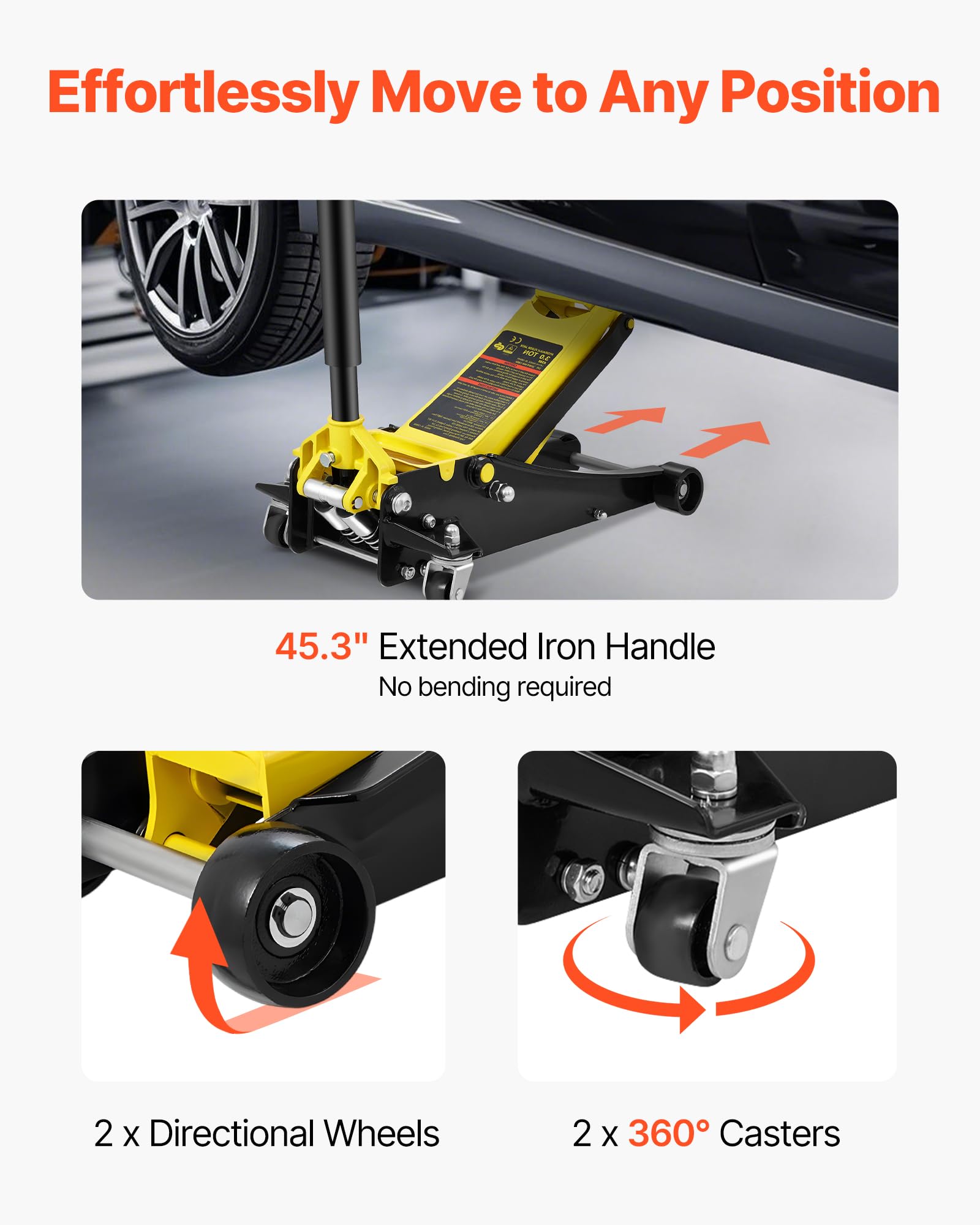 VEVOR Gato para Automóvil Gato para Automóvil de Perfil Bajo 3 T de Acero Resistente con Bomba de Elevación Rápida de Doble Pistón Rango de Elevación 75-495 mm