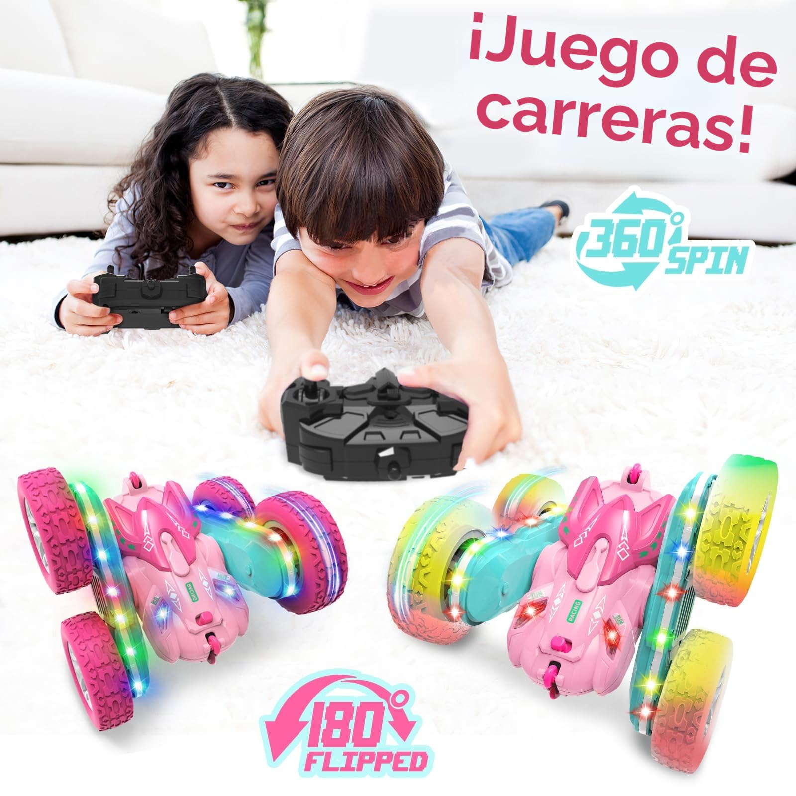 Coche Teledirigido Niños 3 4 5 6 años,4WD 2.4GHz Rosa RC Coche Radiocontrol,Regalo Niña 3-12 Años Juegos Niños 3-10 Años Niños Juegos Exterior Niñas y Niños