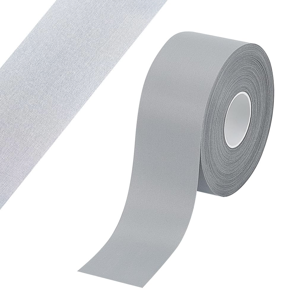 OLYCRAFT 50mmx50m Gray Sew On Reflectives Tape High Visibility Silver Reflective Fabric Tapes Strips Sew On Silver Reflective Fabric Polyester Material DIY Tape for DIY Clothing Projects