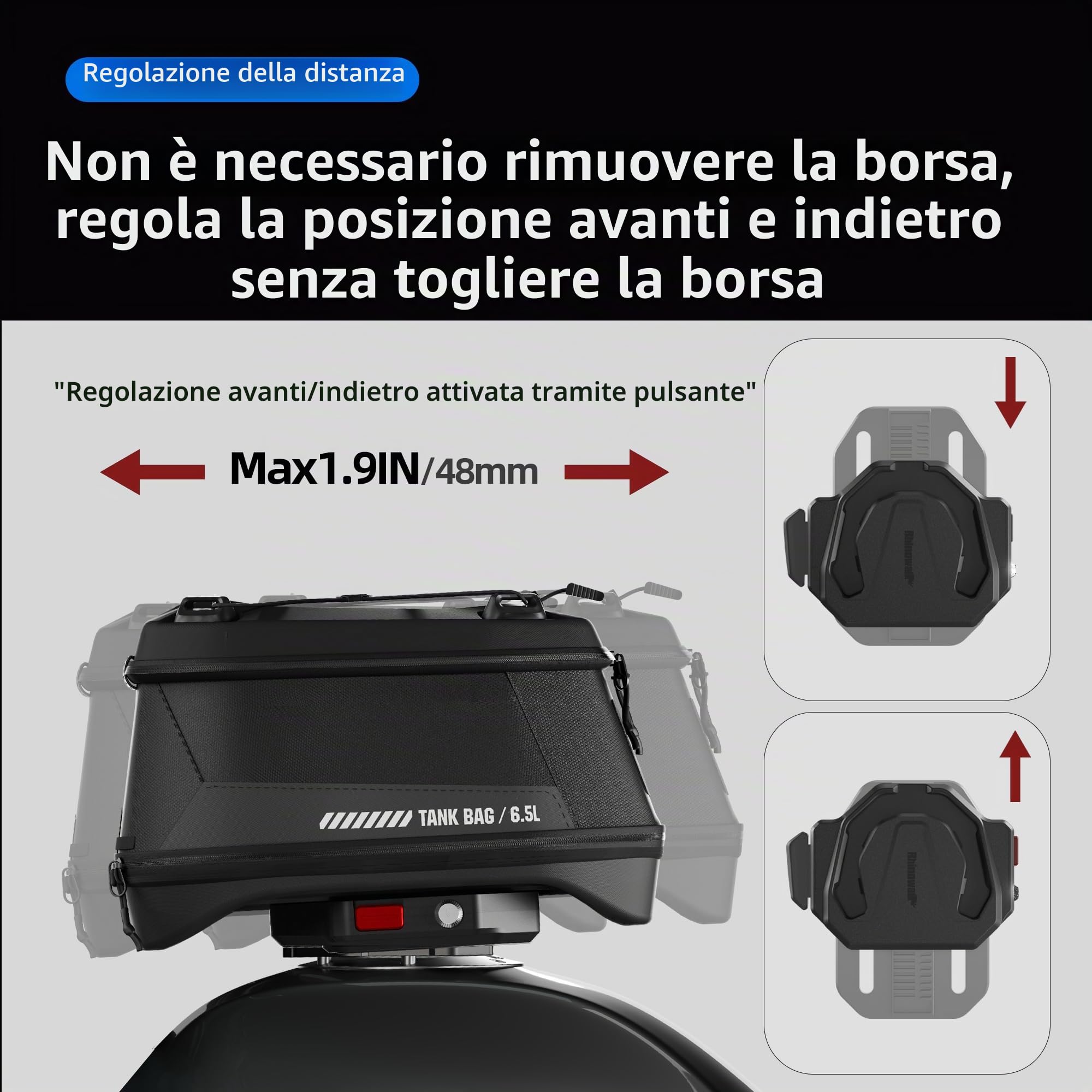 Rhinowalk Borsa da serbatoio per moto, magnetica, a sgancio rapido, 5 – 6,5 l, capacità espandibile, zaino con copertura antipioggia