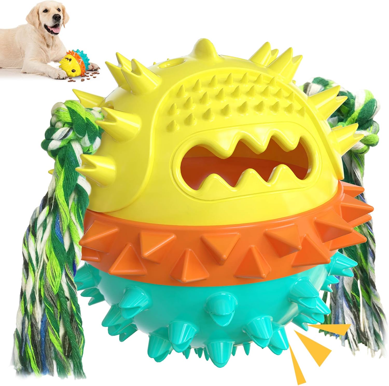 Pet Supplies : Dog Toys for Aggressive Chewers, Dog Toys Large Breed, Upgraded Tough Durable Dog Chew Toy for Medium Dogs, Pet Chew Toys for Teething, Bouncing Squeaky Dog Toy Ball with Food Dispenser, Yellow : 