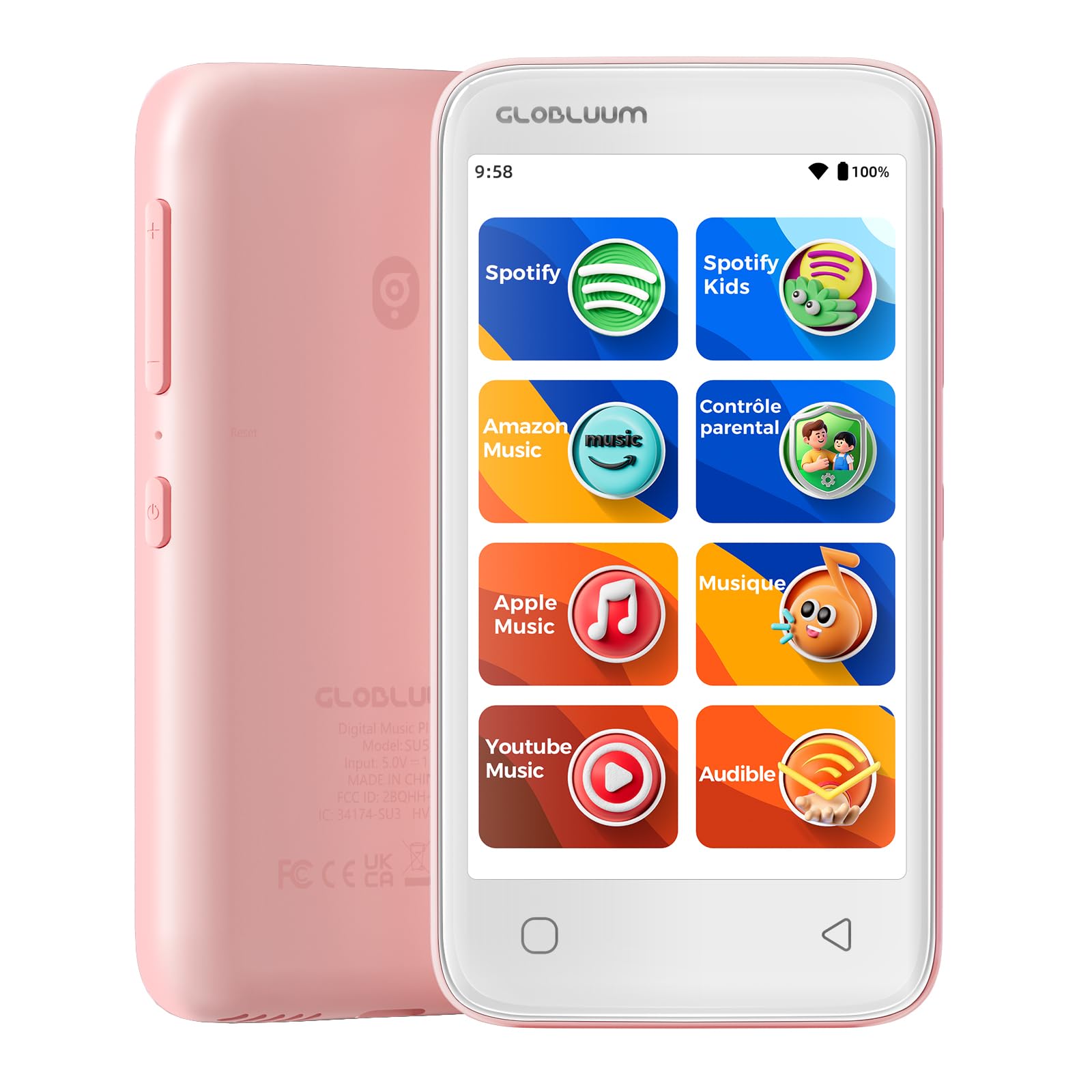Lecteur MP3 pour Enfants avec contrôle Parental, accès à Spotify et Audible, 16 Go, Bluetooth et Wi-FI (Rose Cerisier)