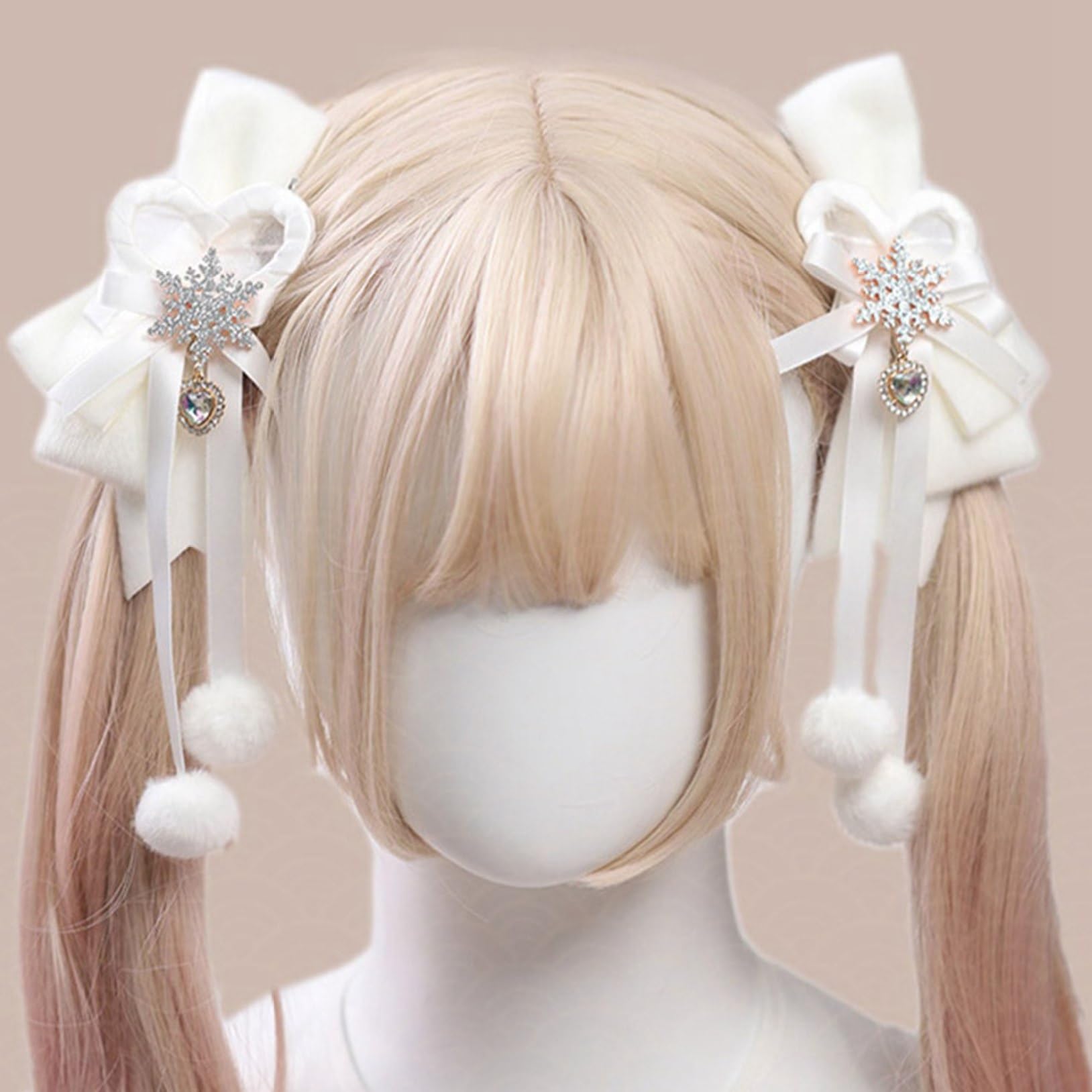 Amazon.co.jp: 髪飾り クリップ 白 ポンポン 雪の華 ツインテール飾り