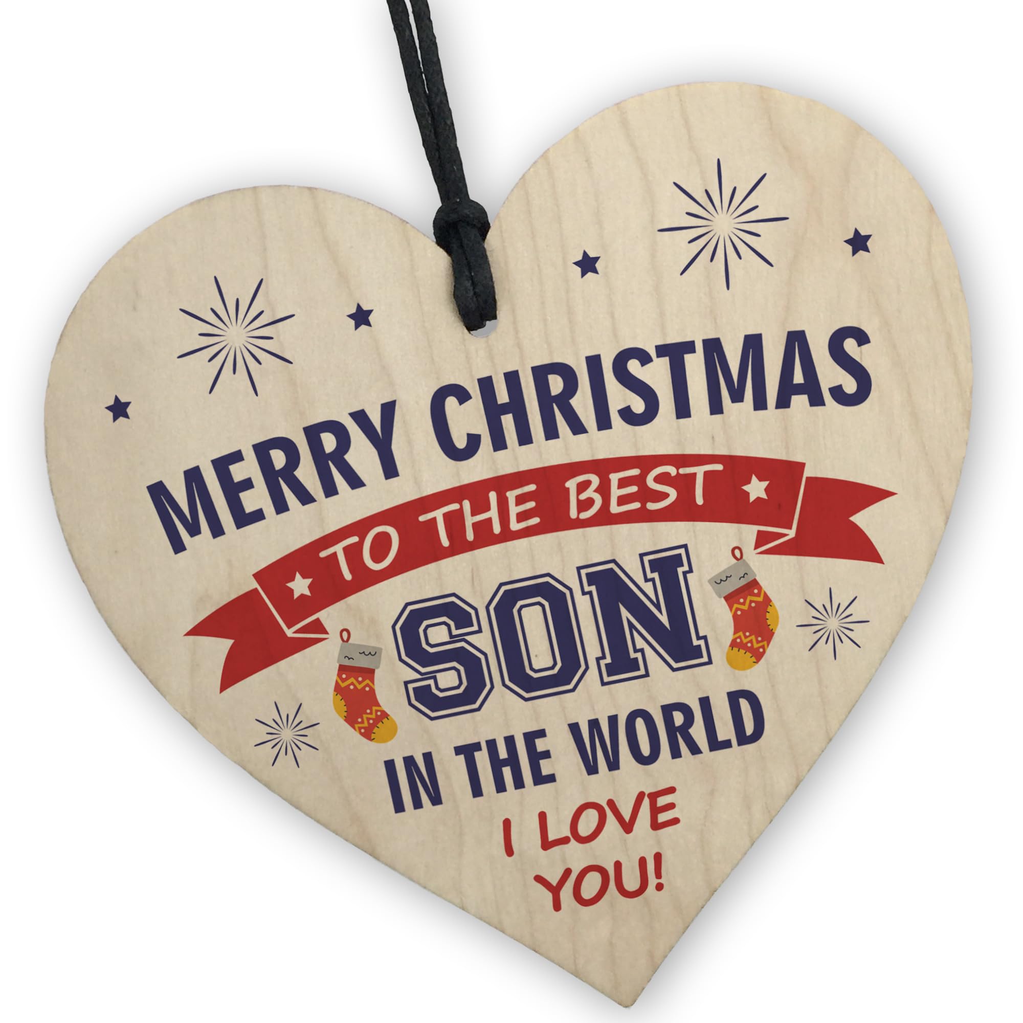 Red Ocean Son Gift From Mum and Dad Wooden Hanging Christmas Heart Handmade Keepsake Novelty Gift For Son Present From Mum and Dad