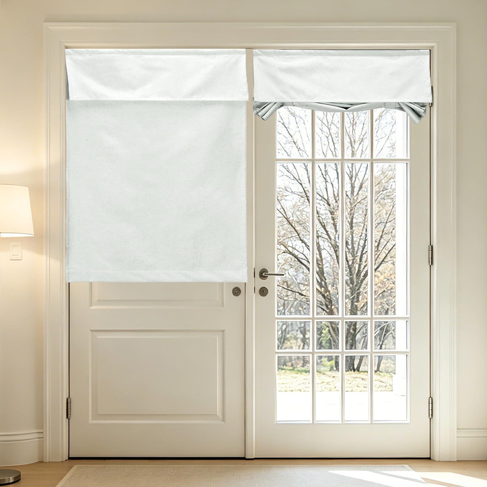sourcing map 1 PC 100% Blackout Side Door Curtains, 76x102 cm French Door Window Curtain Thermal Insulated Tie Up Door Shade Decoration for Bedroom Kitchen Small Window Treatments, Beige