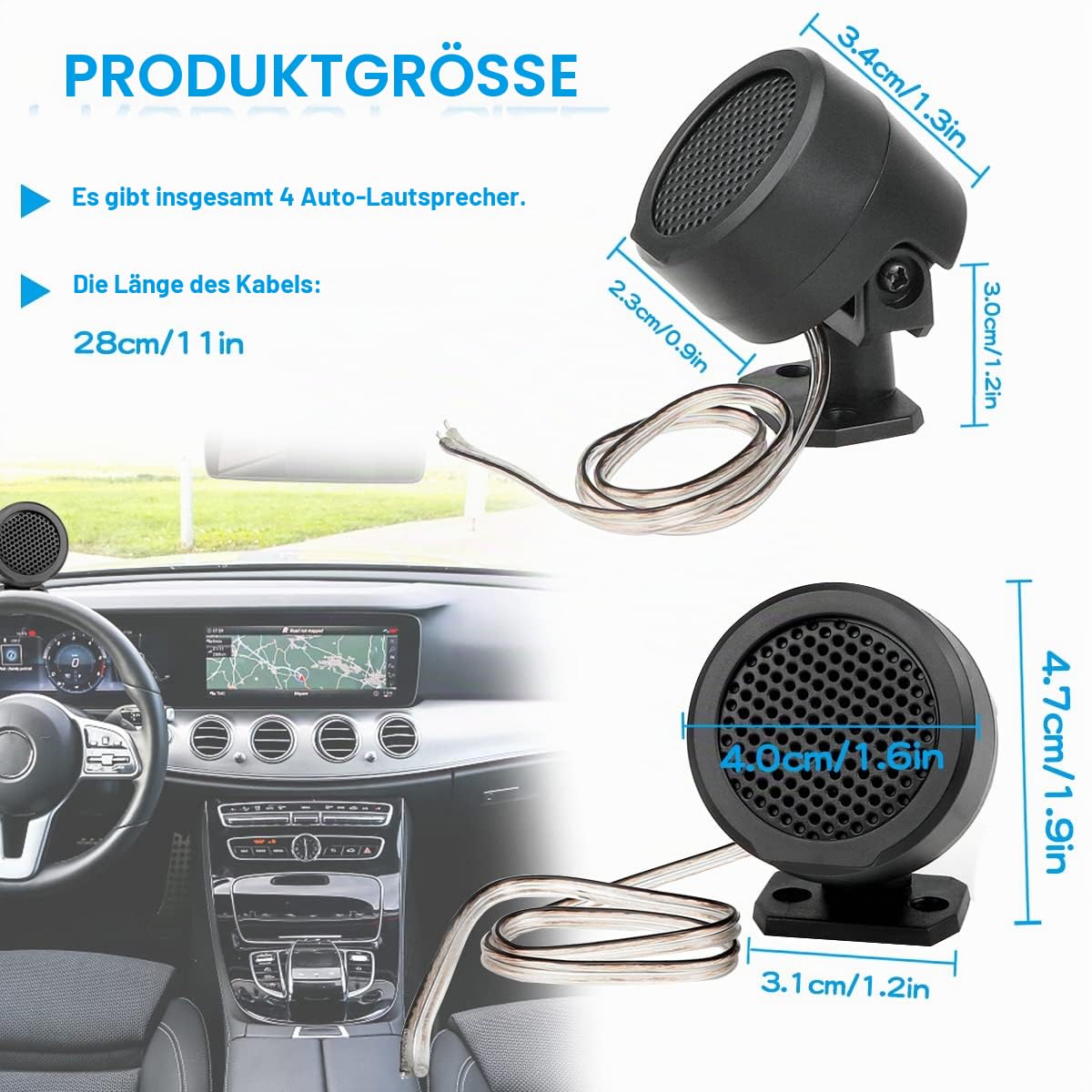 FERCAISH 4 Stück 500 W Autolautsprecher, TP-006A Hochleistungs-Stereo-Auto-Hochtöner, vertikale, runde, einfach zu installierende Lautsprecher für die Oberflächenmontage auf Auto, LKW und Boot (4p)