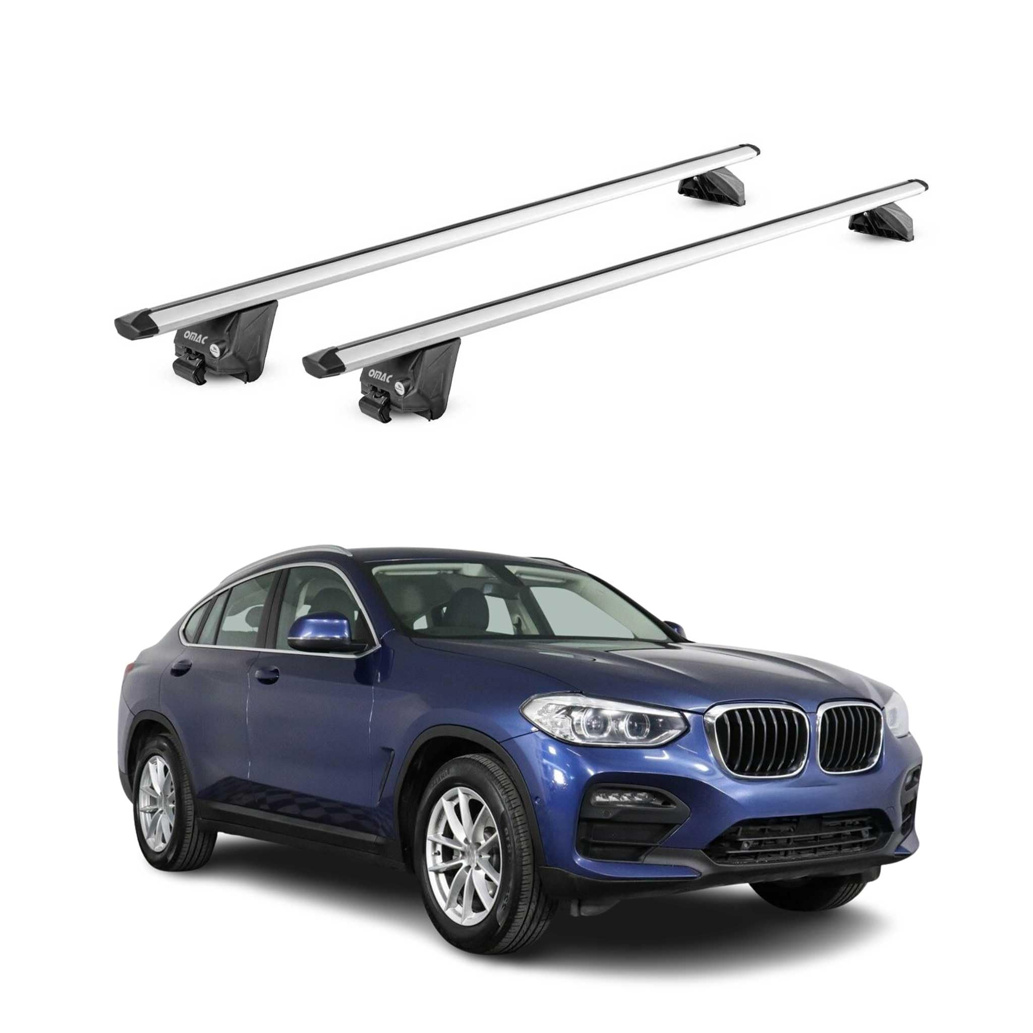 OMAC Barras de Techo Aluminio TÜV geprüft para BMW X4 F26 2014-2018 – para Barras Integradas – T Nut – MAX 100 kg – 2 Schlösser Plata