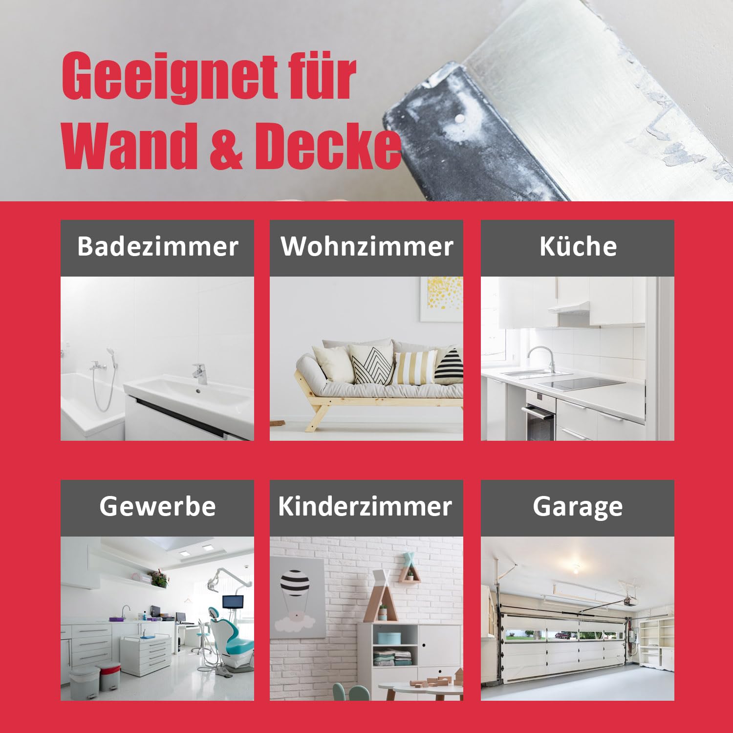 Fertigspachtel 10kg weiß - Feinspachtel 2in1 Flächenspachtel, Füllspachtel für Putz, Gips, Beton, Holz - Spachtelmasse superglatt, wasserfest, rissfrei © DICHTON D.50W