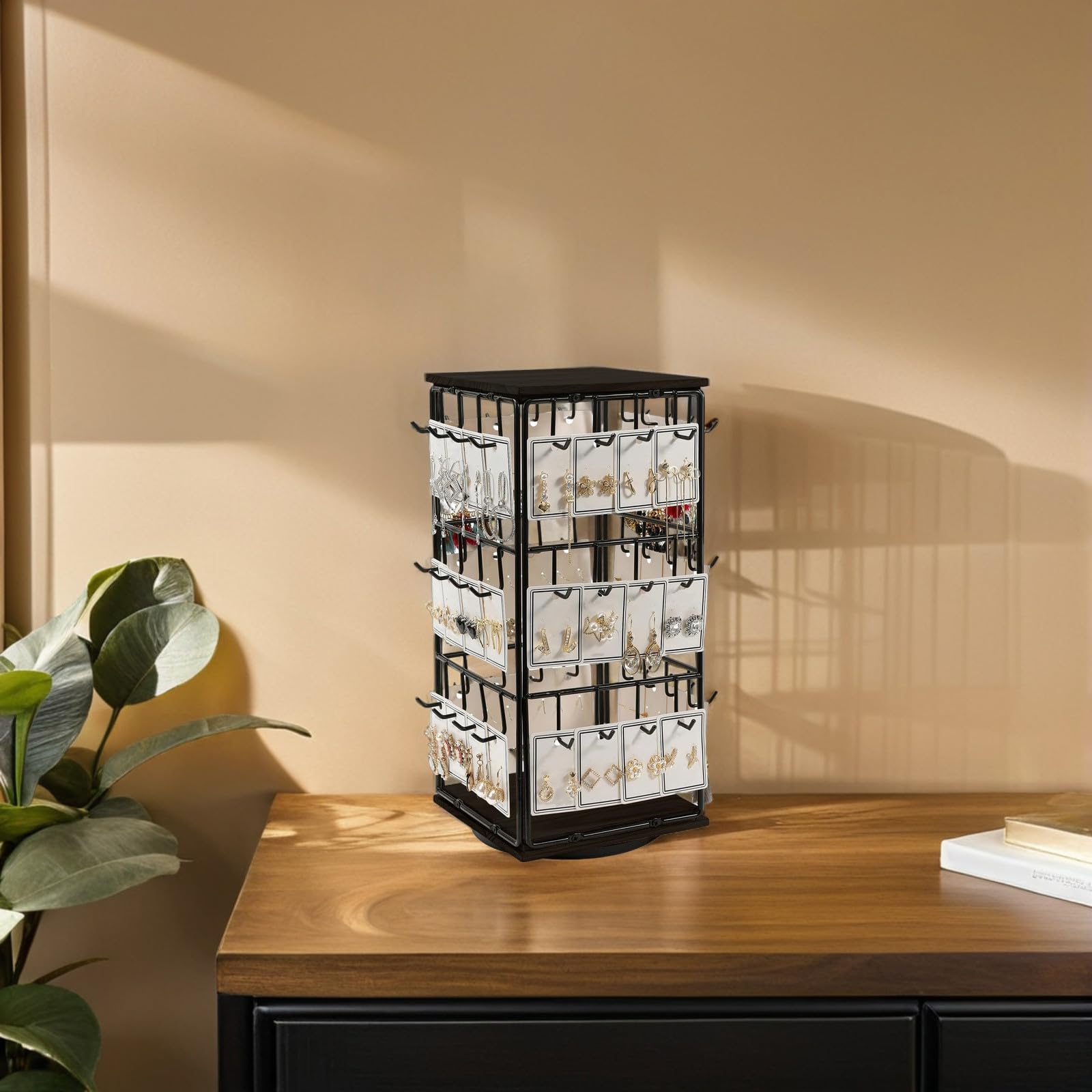 Expositor de Joyas Soporte para Pendientes de Madera Organizador Giratorio para Uso Doméstico de Tocador y Minorista Expositor de Pendientes Venta Estante de Madera