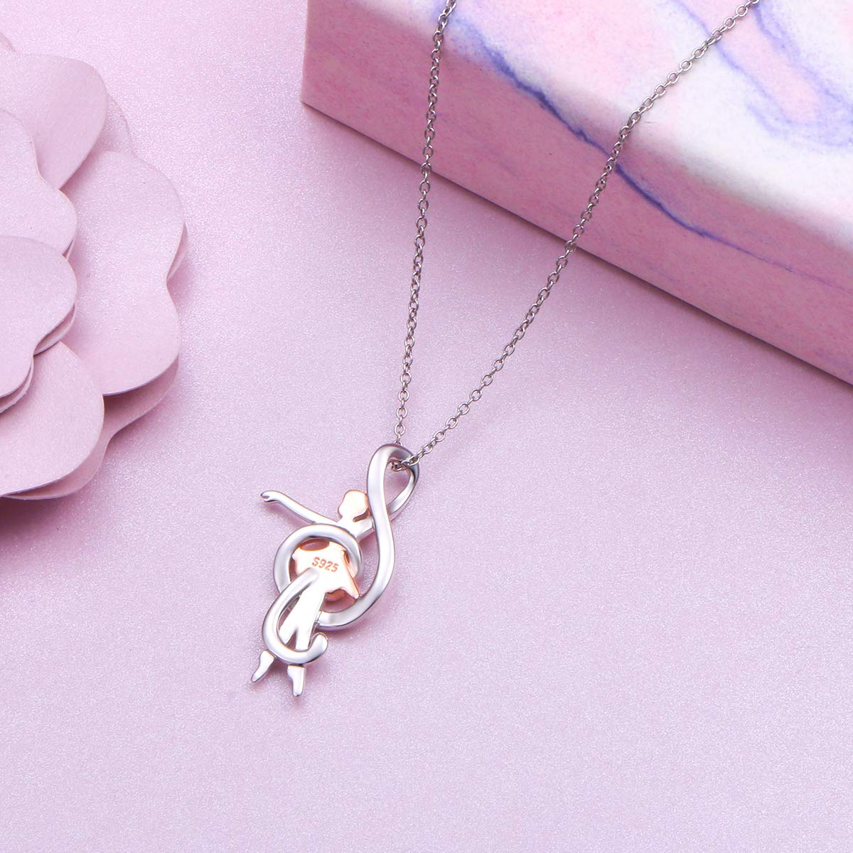 Collar de plata de ley con forma de corazón y nota musical, cadena de ballet de clave de sol para mujer, collares de música de dos tonos, regalos musicales para bailarinas, amantes de la