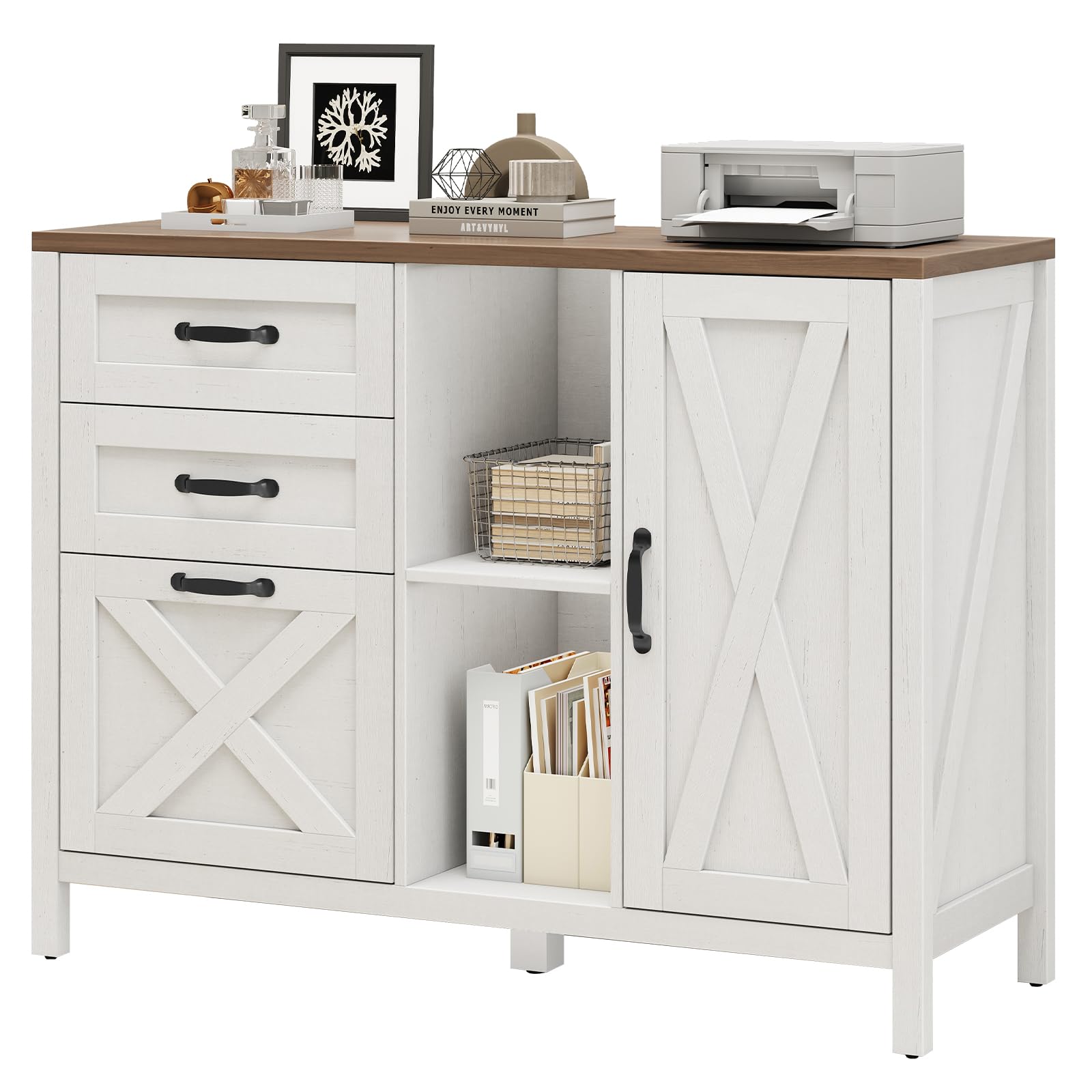 Halitaa 3 Drawer File Cabinet, Farmhouse Style Lateral Filing Cabinet Suitable for Letter or A4 Size Files, Wooden Home Office Storage with Adjustable