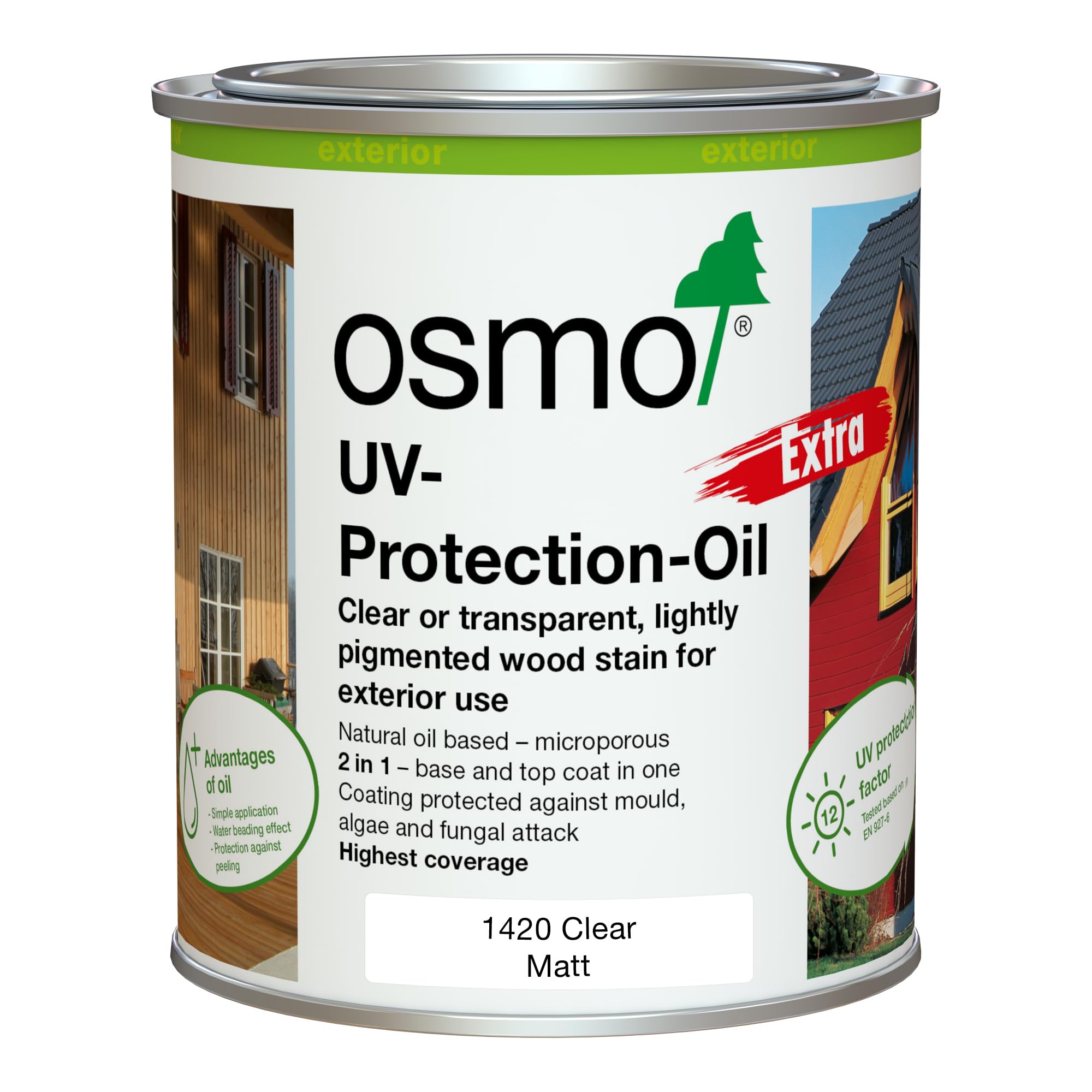 Osmo UV Protection Oil Extra 1420 Clear Matt 750ml – Natural Oil-Based Wood Finish for Exterior Cladding & Vertical Timber – Microporous Protection – Water & Dirt Repellent