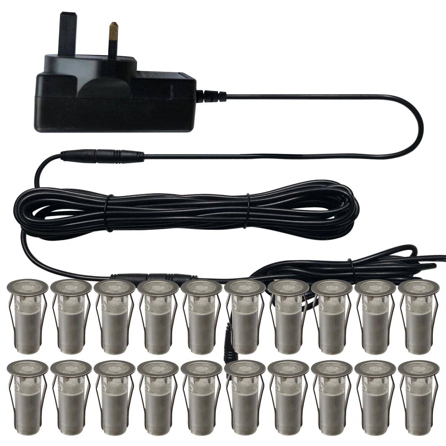 Set of 20-15mm Dia LED Round Corrosion Resistant Stainless Steel, Warm White 3000K, IP67 Waterproof, Recessed, Ground, Wall, Plinth, Deck Light, Ultra Bright, Outdoor, Garden, Bathroom, Kitchen