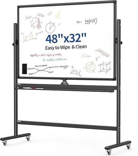 Miniatura 8 de Pizarra blanca móvil de doble cara de 40 x 28 pulgadas con ruedas, pizarra magnética de borrado en seco en el soporte, altura ajustable, marco
