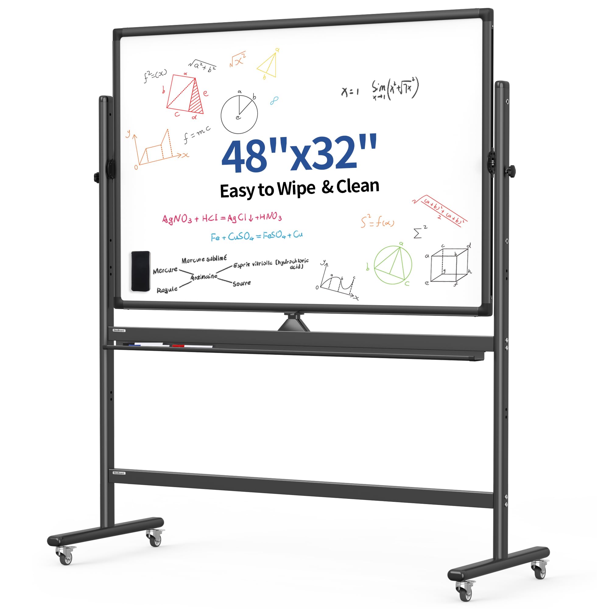 Mobile Whiteboard 48x32 for Office & Homeschool - Double-Sided Magnetic Dry Erase Board on Wheels - 360° Reversible Standing Easel for Agile Presentations & Classroom Teaching