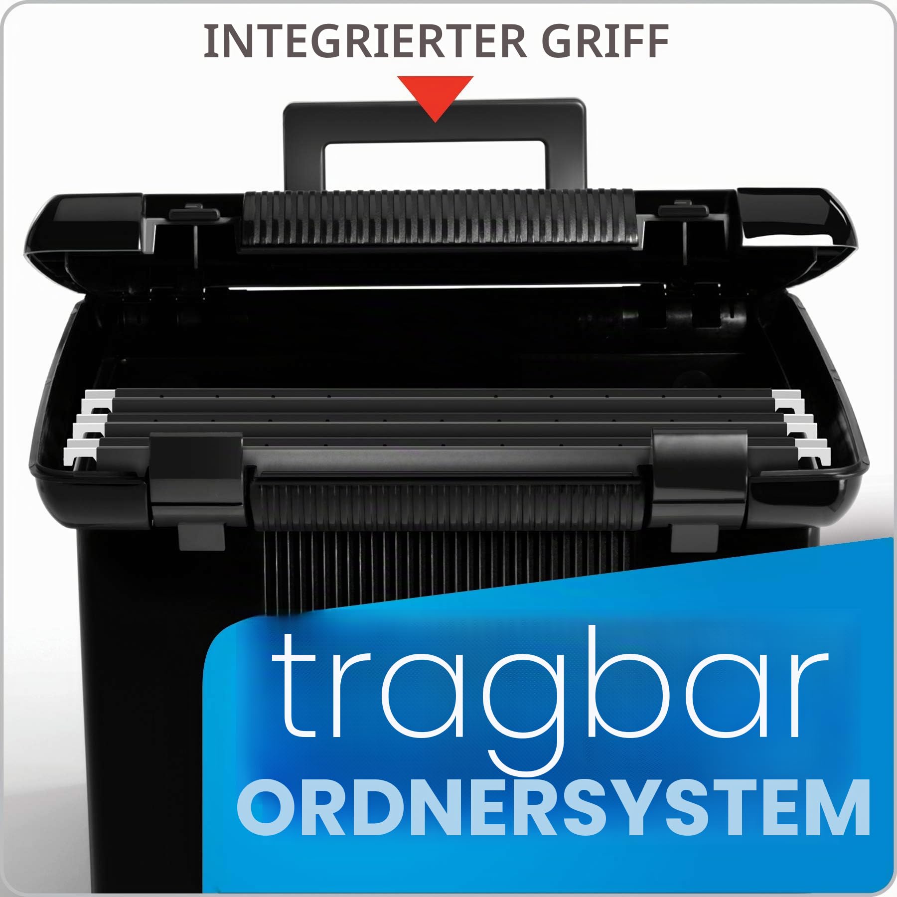 Pendaflex Tragbare Aktenbox mit Aktenschienen, einfache Aufbewahrung, Aktenbehälter für Zuhause & Büro, Klappdeckel mit Doppelriegelverschluss, inkl. 3 schwarze Hängemappen in Briefgröße (41742AMZ)