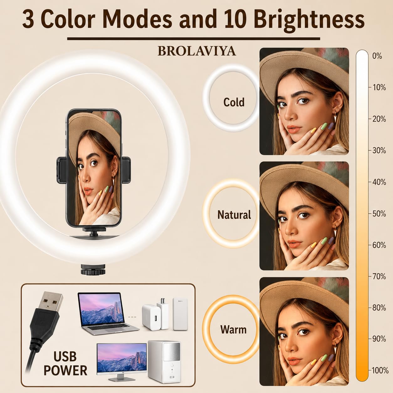 BROLAVIYA Video Light Stand - Ring Light & Extendable Arm -7