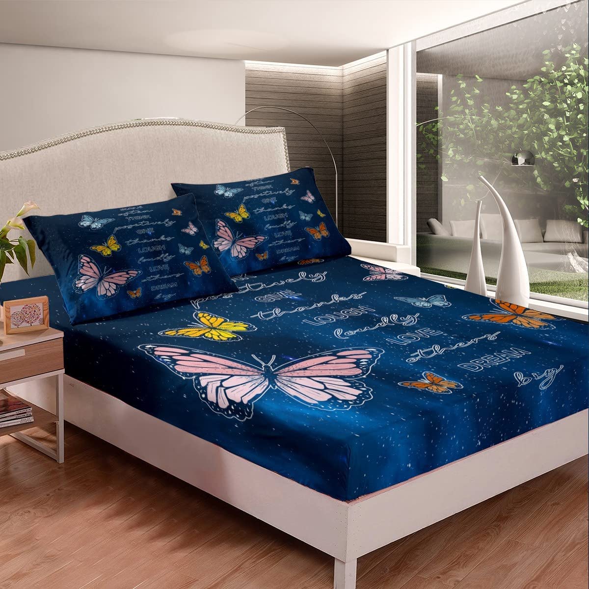 Set Lenzuola Queen MK Collection Bambini Farfalle - 4 Pezzi In Microfibra Lavanda, Azzurro E Rosa - 2