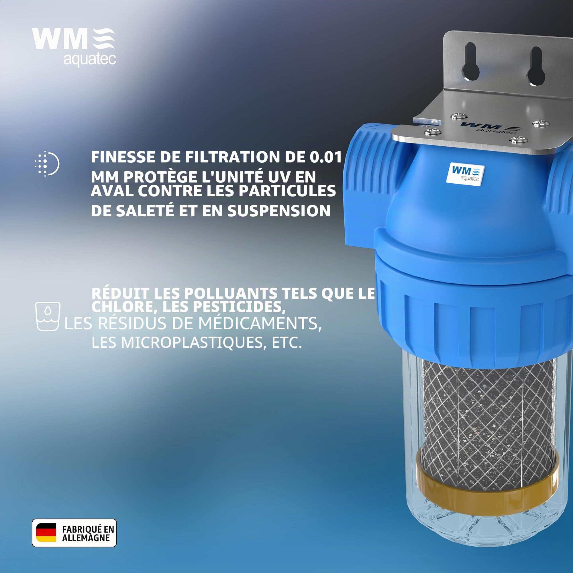 WM aquatec UV-8 eco KLW Solution complète d'hygiène de l'eau pour camping-cars, caravanes et bateaux - Préfiltre à charbon actif et désinfection LED UV-C entièrement automatique - Installation facile
