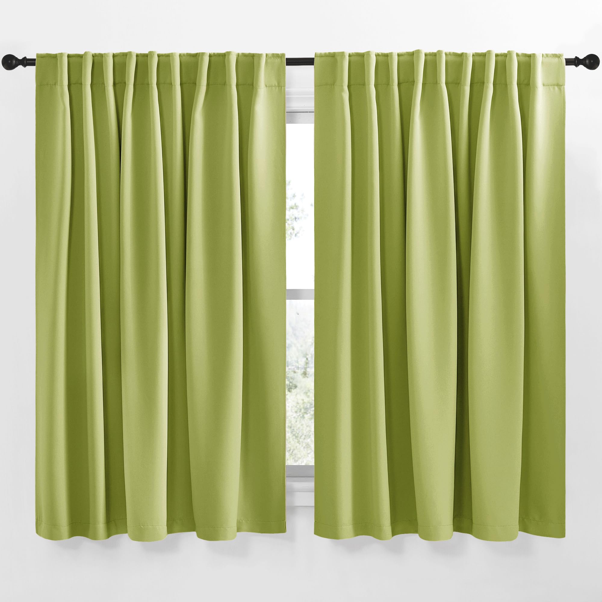 NICETOWN Blackout Curtain Panels Window Draperies - (Fresh Green Color) 62x63 inch, 2 Pieces, Insulating Room Darkening Blackout Drapes for Doorway Shower Bathroom Laundry Room Bifold Door