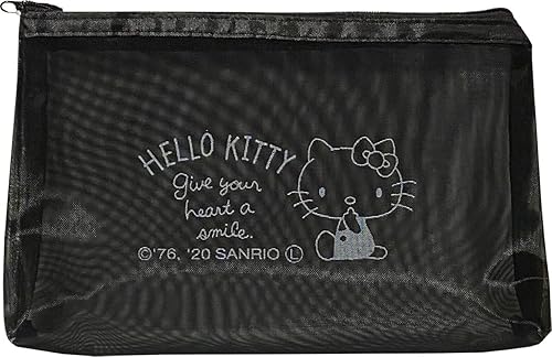 Sanrio Hello Kitty Accesorios Cosméticos Malla Nylon Poliéster Bolsa Cremallera Bolsa con fuelle 21,5 × 13 × 1.4 in (Simple), Negro -