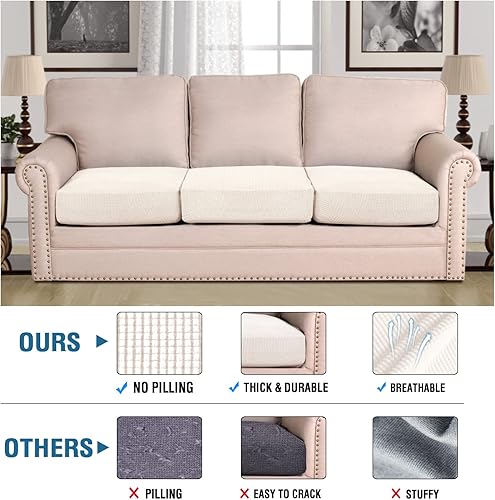 Miniatura 5 de H.VERSAILTEX Funda para sofá, paquete de 1 pieza, fundas de cojín de sofá, 3 piezas, marfil