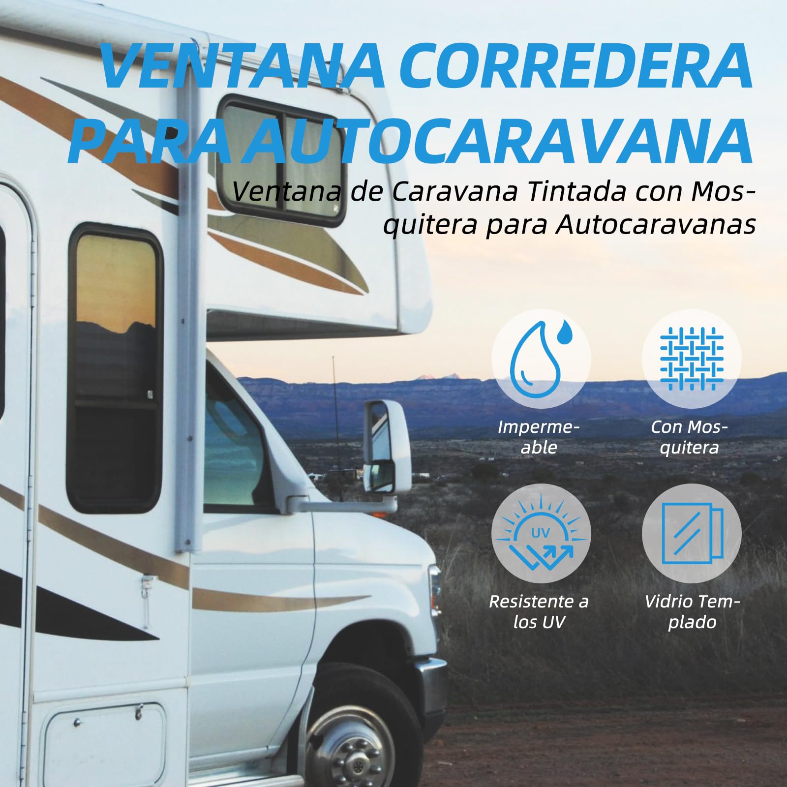 Ventana lateral para autocaravana, ventana deslizante tintada con mosquitero, adecuada para autocaravanas, caravanas y remolques (600×300mm) - Negro